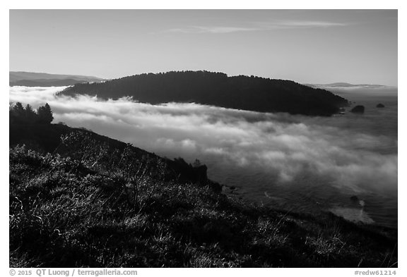 Sea of clouds at the mouth of Klamath River. Redwood National Park (black and white)