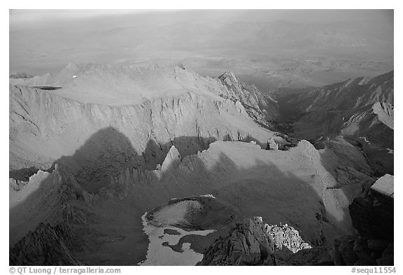Looking towards Owens Valley from Mt Whitney summit. Sequoia National Park (black and white)