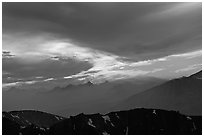 Clouds and mountain range at sunset. Sequoia National Park ( black and white)