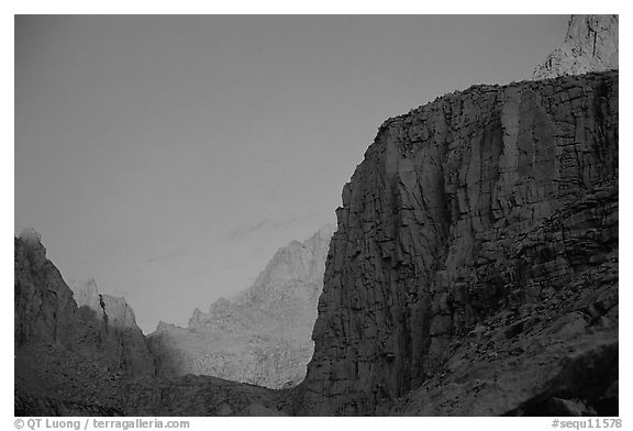 First light on Mt Whitney chain. Sequoia National Park (black and white)
