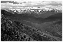 Panorama of  Western Divide from Moro Rock. Sequoia National Park ( black and white)
