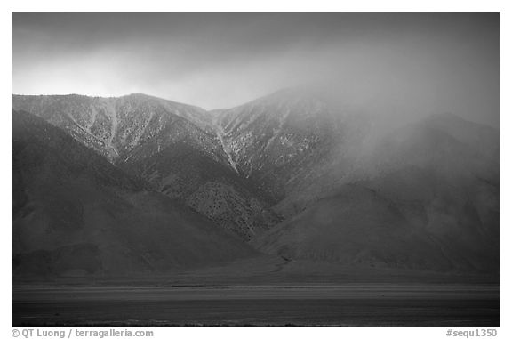 Clearing storm over  Sierras from Owens Valley, sunset. Sequoia National Park (black and white)