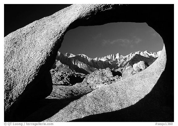 Alabama hills arch II and Sierras, early morning. Sequoia National Park (black and white)