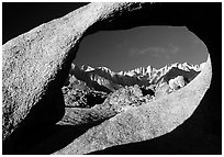 Alabama hills arch II and Sierras, early morning. Sequoia National Park, California, USA. (black and white)