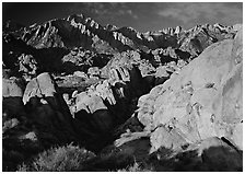Alabama hills and Sierras, early morning. Sequoia National Park ( black and white)