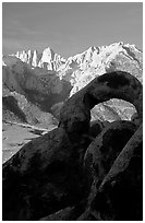 Alabama hills arch I and Sierras, sunrise. Sequoia National Park ( black and white)