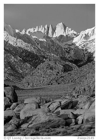 Alabama hills and Mt Whitney. Sequoia National Park (black and white)