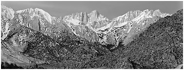 Mount Whitney at dawn. Sequoia National Park (Panoramic black and white)