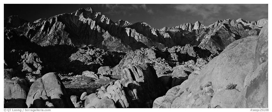 Boulders and Sierra Nevada. Sequoia National Park (black and white)