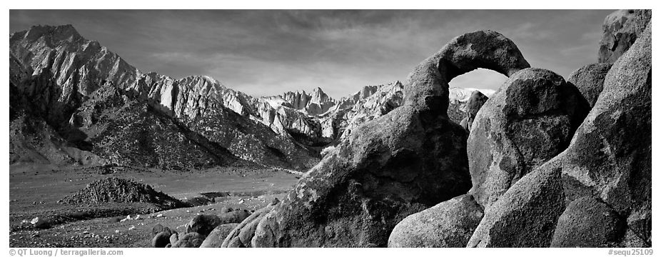 Rock Arch and Sierra Nevada range. Sequoia National Park (black and white)