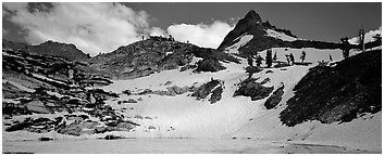 Frozen lake and neves in early summer. Sequoia National Park (Panoramic black and white)