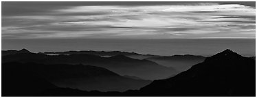 Ridges and sea of clouds. Sequoia National Park (Panoramic black and white)