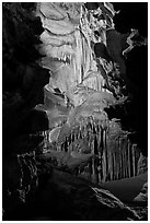 Subterranean passage with ornate cave formations, Crystal Cave. Sequoia National Park ( black and white)