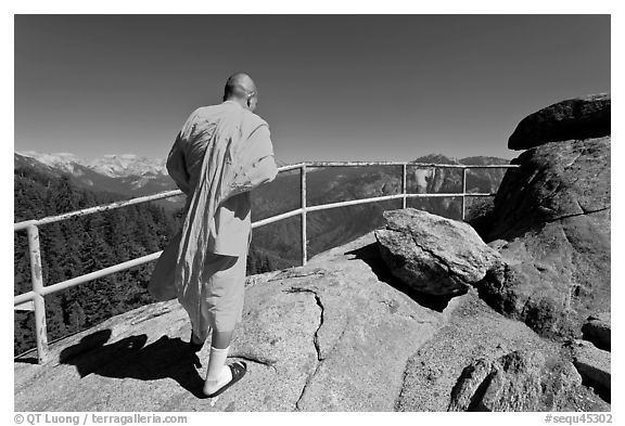 Buddhist Monk on Moro Rock. Sequoia National Park (black and white)