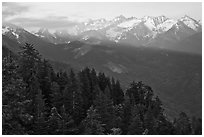 Kaweah Range section of the Sierra Nevada Mountains at sunset. Sequoia National Park ( black and white)