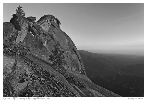 Moro Rock and Kaweah River valley at sunset. Sequoia National Park (black and white)