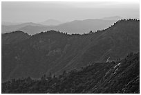 Forested ridges at sunset seen from Moro Rock. Sequoia National Park ( black and white)