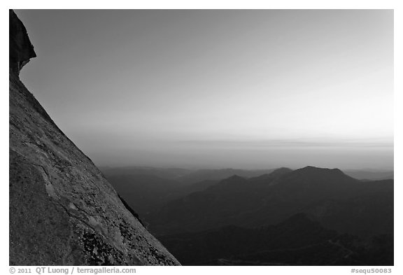 Moro Rock profile and foothills at sunset. Sequoia National Park (black and white)