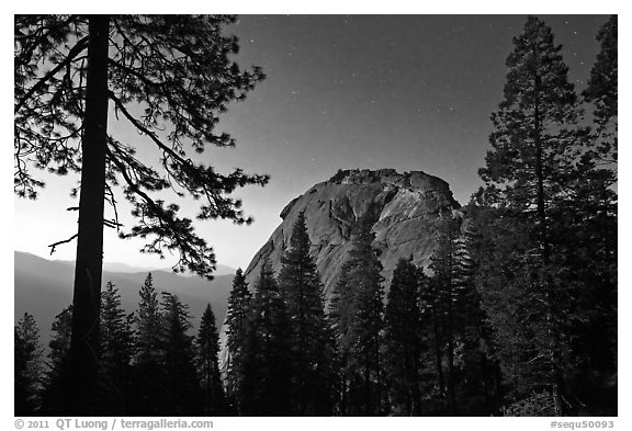 Moro Rock at night. Sequoia National Park (black and white)