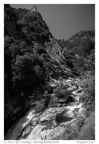 Marble fork of Kaweah River in deep canyon. Sequoia National Park (black and white)
