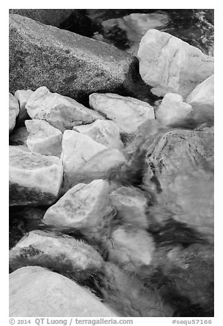 Marble rocks in river. Sequoia National Park (black and white)