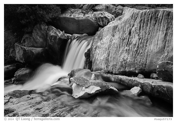 Cascade in Marble falls of Kaweah River. Sequoia National Park (black and white)