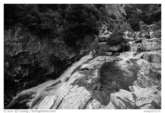 Marble fork of Kaweah River pools and cascades. Sequoia National Park (black and white)