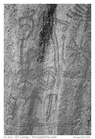 Vivid red pictographs, Hospital Rock. Sequoia National Park (black and white)