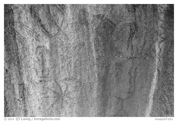 Ancient rock paintings, Hospital Rock. Sequoia National Park (black and white)