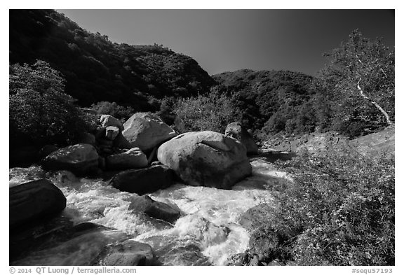 Middle Fork of Kaweah River near Hospital Rock. Sequoia National Park (black and white)