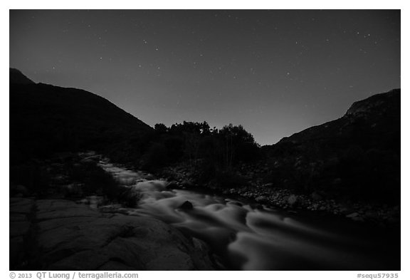 Kaweah River at night. Sequoia National Park (black and white)