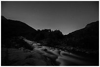Kaweah River at night. Sequoia National Park ( black and white)