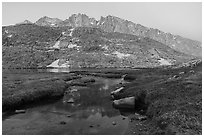 Mt Hitchcock, stream, and Guitar Lake, dawn. Sequoia National Park ( black and white)