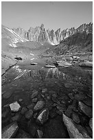 Keeler Needles reflected in Trail Camp Pond. Sequoia National Park ( black and white)