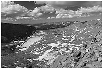 Hikers descend Forester Pass, highest point of Pacific Crest Trail. Sequoia National Park ( black and white)
