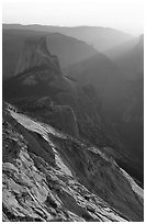 Half-Dome and Yosemite Valley seen from Clouds rest, sunset. Yosemite National Park ( black and white)