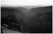 Half-Dome and Yosemite Valley seen from Clouds rest, sunset. Yosemite National Park, California, USA. (black and white)