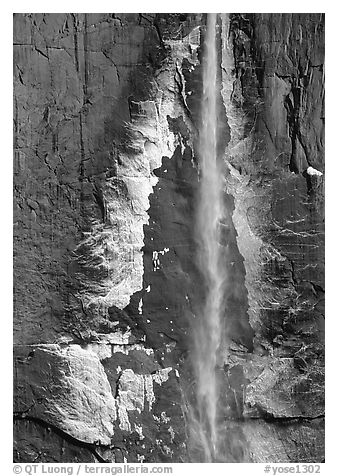Ice crust on Yosemite Falls wall. Yosemite National Park (black and white)