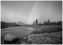 Double rainbow over Tuolumne Meadows. Yosemite National Park, California, USA. (black and white)