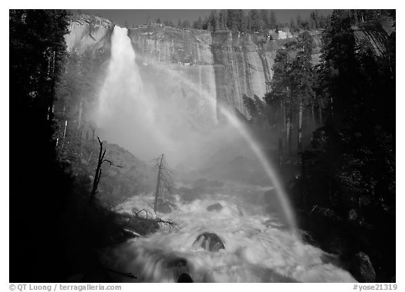 Nevada Falls with rainbow, afternoon. Yosemite National Park (black and white)