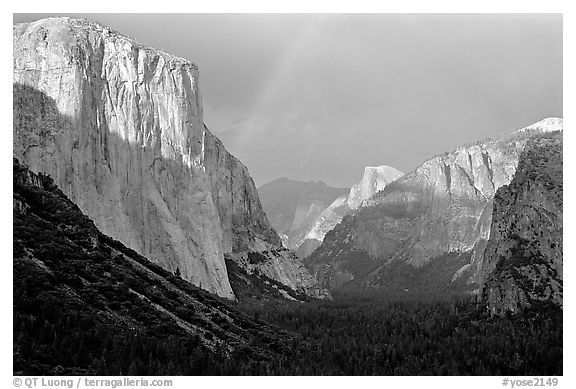Valley and Rainbow from Tunnel View, afternoon storm light. Yosemite National Park, California, USA.