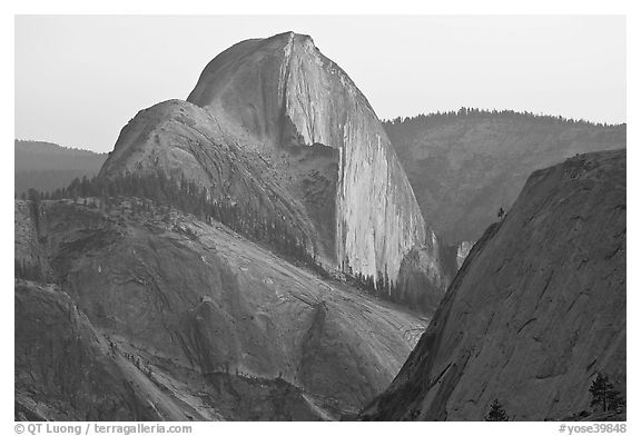 Tenaya Canyon and Half-Dome from Olmstedt Point, sunset. Yosemite National Park (black and white)
