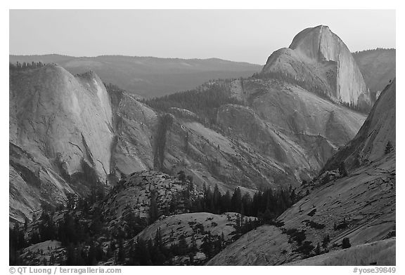 Tenaya Canyon, Clouds Rest, and Half-Dome from Olmstedt Point, sunset. Yosemite National Park (black and white)