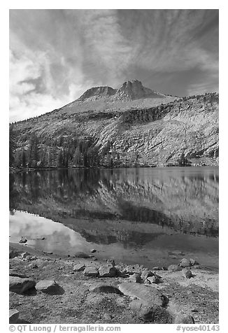 Mount Hoffman reflected in May Lake. Yosemite National Park (black and white)