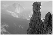 Rock tower and Half-Dome. Yosemite National Park ( black and white)