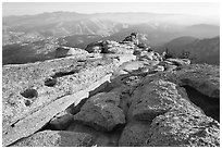 Summit of Mount Hoffman with hazy Yosemite Valley in the distance. Yosemite National Park ( black and white)