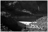 O'Shaughnessy Dam, Hetch Hetchy Reservoir, and Wapama falls. Yosemite National Park, California, USA. (black and white)
