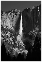Upper Yosemite Falls in spring, early morning. Yosemite National Park, California, USA. (black and white)