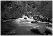 Merced River flowing past huge boulders, Lower Merced Canyon. Yosemite National Park ( black and white)