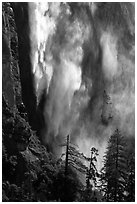 Bridalveil fall with water sprayed by wind gusts. Yosemite National Park ( black and white)